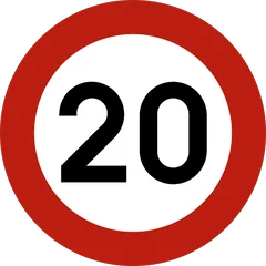 Panneau C43 : Limitation de vitesse : interdiction de circuler à une vitesse supérieure à celle qui est indiquée (20 km/h)