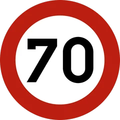 Panneau C43 : Limitation de vitesse : interdiction de circuler à une vitesse supérieure à celle qui est indiquée (70 km/h)
