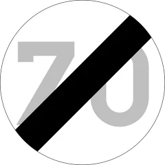 Panneau C45 : Fin de la limitation de vitesse imposée par le signal C43 (70 km/h)