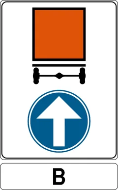 Panneau D4a : Obligation pour les véhicules transportant des marchandises dangereuses de suivre la direction indiquée par la flèche
