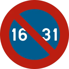 Panneau E7 : Stationnement interdit du 16 a la fin du mois