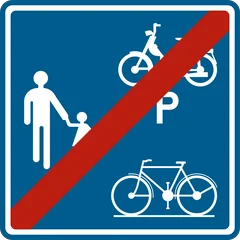Panneau F101a : Fin du chemin ou de la partie de la voie publique réservé à la circulation des piétons, cyclistes, cavaliers et conducteurs de speed pedelecs (piéton cycliste cyclomoteur)