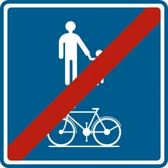 Panneau F101a : Fin du chemin ou de la partie de la voie publique réservé à la circulation des piétons, cyclistes, cavaliers et conducteurs de speed pedelecs (piéton cycliste)