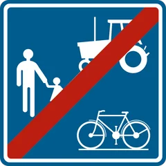 Panneau F101c : Fin du chemin réservé aux véhicules agricoles, aux piétons, cyclistes, cavaliers et conducteurs de speed pedelecs (piéton cycliste tracteur)