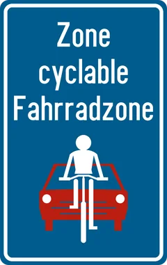 Panneau F111 : Rue cyclable (elle prend fin à hauteur du prochain carrefour ou du signal F113) (Fahrradzone)