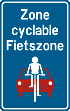 Panneau F111 : Rue cyclable (elle prend fin à hauteur du prochain carrefour ou du signal F113) (Fietszone)