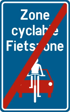 Panneau F113 : Fin d'une rue cyclable (Fietszone)