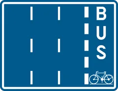 Panneau F17 : Indication des bandes de circulation d'une chaussée parmi lesquelles une est réservée aux autobus (bus et cycliste)