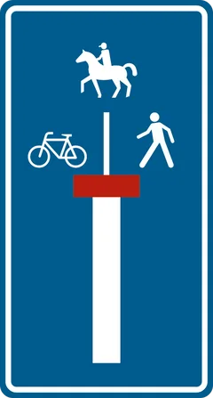 Panneau F45b : Voie sans issue, à l'exception des piétons et des cyclistes (piéton cycliste cavalier)