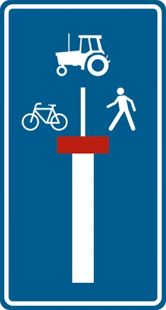 Panneau F45b : Voie sans issue, à l'exception des piétons et des cyclistes (piéton cycliste tracteur)