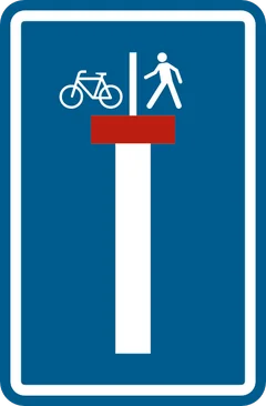 Panneau F45b : Voie sans issue, à l'exception des piétons et des cyclistes (piéton cycliste)