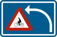 Panneau F50bis : Signal indiquant aux conducteurs qui changent de direction que des conducteurs de bicyclettes et de cyclomoteurs à deux roues suivent la même voie publique (a2)
