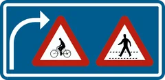 Panneau F50bis : Signal indiquant aux conducteurs qui changent de direction que des conducteurs de bicyclettes et de cyclomoteurs à deux roues suivent la même voie publique (c)
