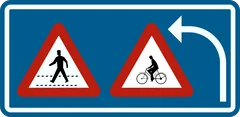 Panneau F50bis : Signal indiquant aux conducteurs qui changent de direction que des conducteurs de bicyclettes et de cyclomoteurs à deux roues suivent la même voie publique (c2)