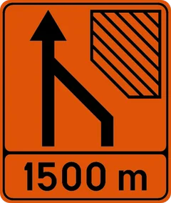 Panneau F79 : Signal de préavis annonçant la réduction du nombre de bandes de circulation