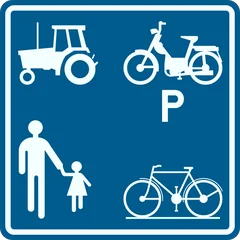 Panneau F99c : Chemin réservé aux véhicules agricoles, aux piétons, cyclistes, cavaliers et conducteurs de speed pedelecs (piéton cycliste speed pedelec tracteur)