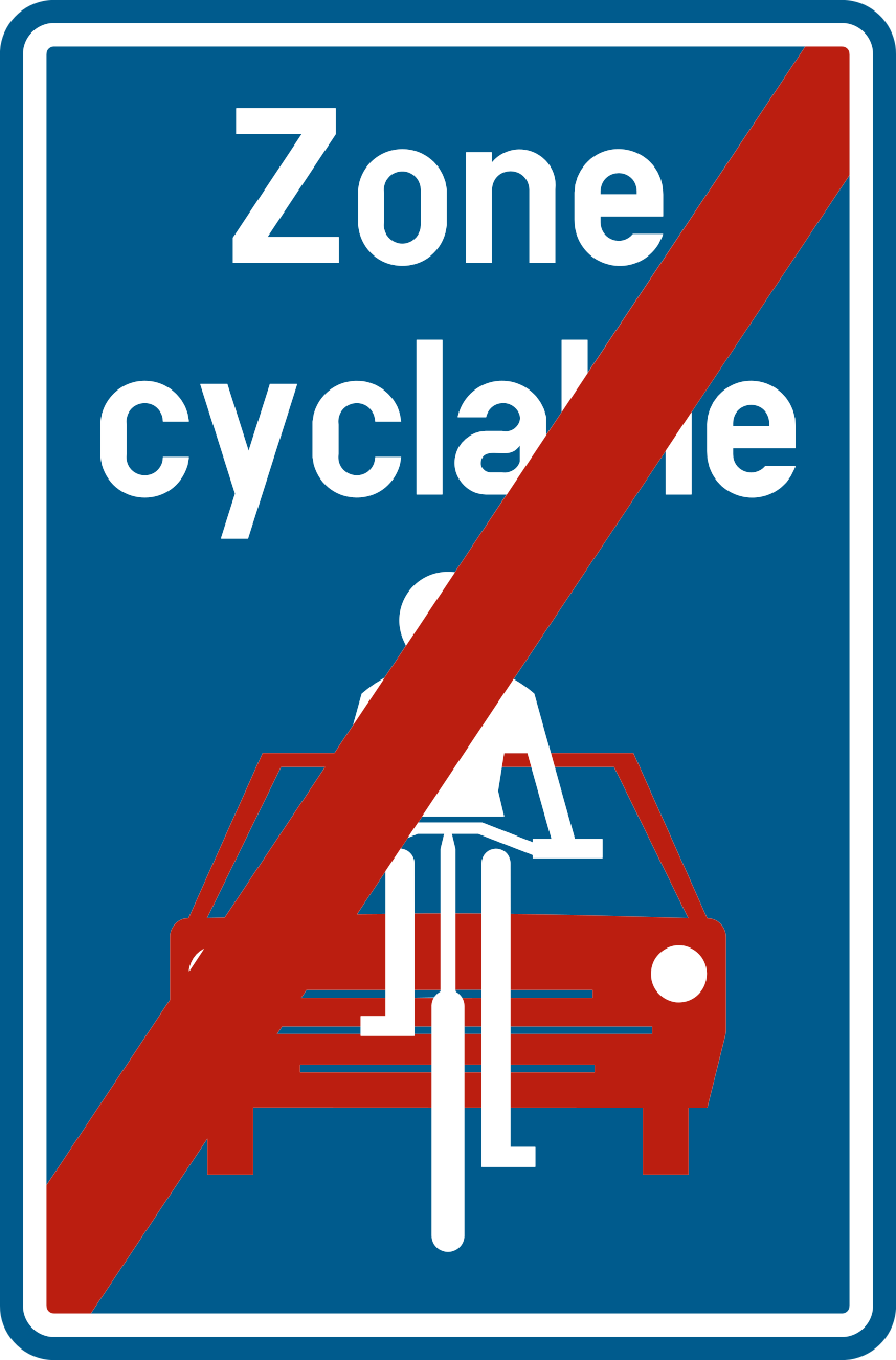 F113 : Fin de zone cyclable, modèle avec inscription
