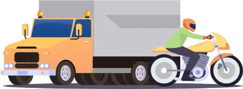 Un motard circule devant un camion