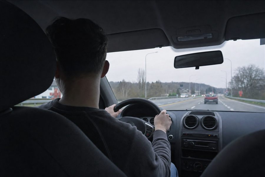 Conducteur tournant la tête par-dessus son épaule gauche avant de changer de bande