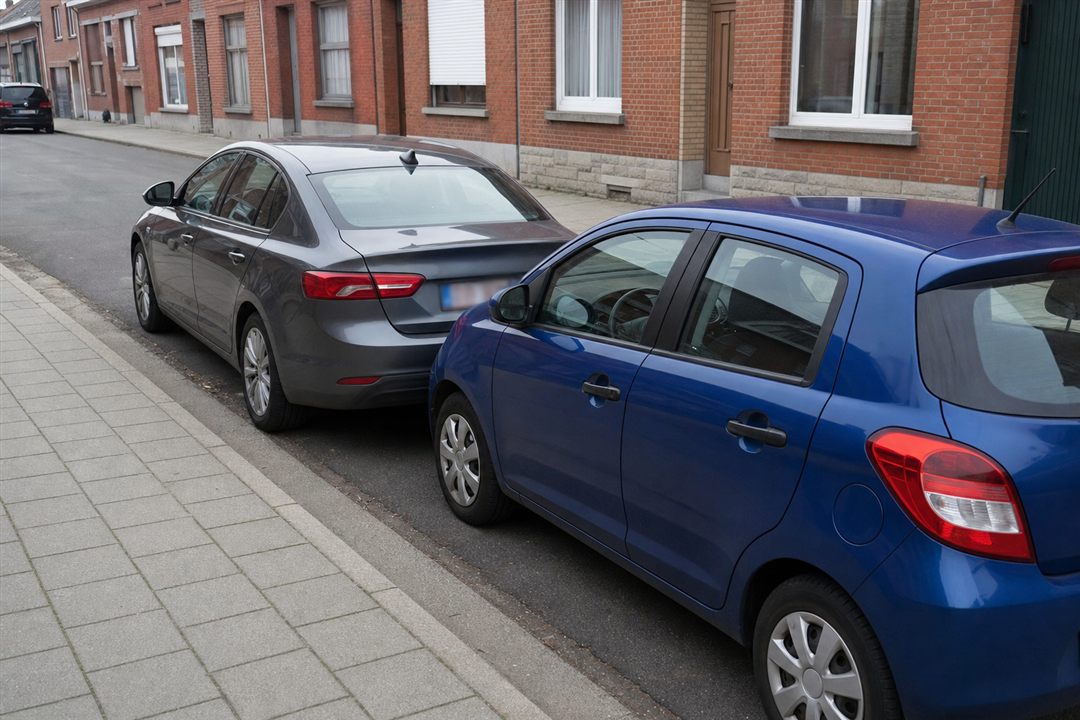 Deux voitures stationnées trop près l’une de l’autre le long d’un trottoir