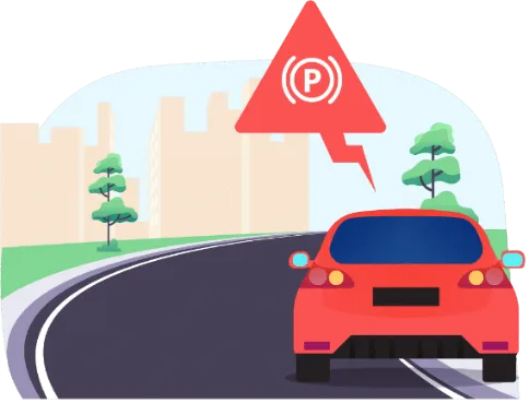 Voiture engagée dans un virage où l'arrêt et le stationnement sont interdits