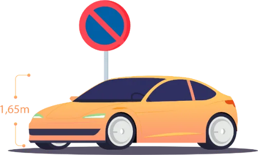 Voiture de moins de 1,65 m de hauteur près d'un signal placé en hauteur