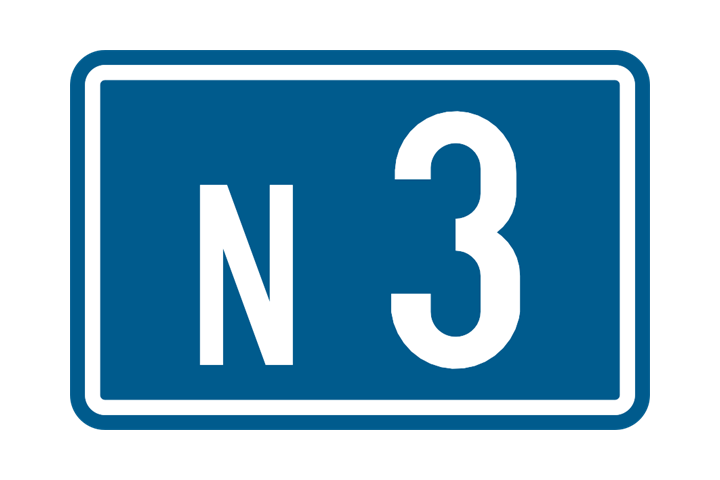 Signal de numérotation d'une route : N3 en blanc sur fond bleu