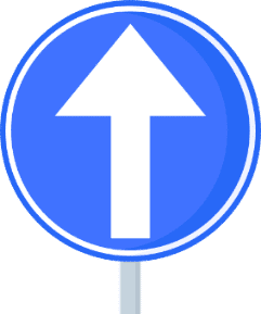 Signal d'obligation circulaire à fond bleu avec flèche blanche : obligation de suivre la direction de la flèche