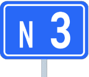 Signal de numérotation d'une route : N3 en blanc sur fond bleu