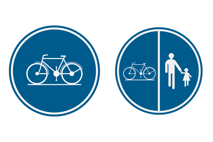 Les deux signaux qui indiquent une piste cyclable : D7 et D9