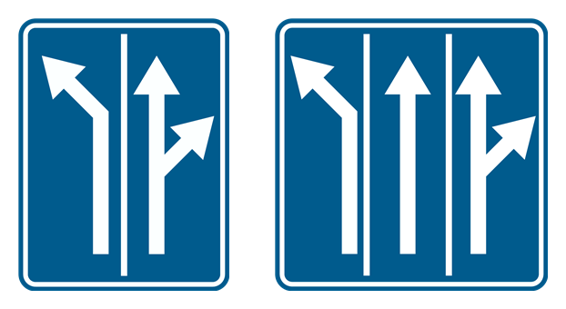Signaux F13 de sélection de bandes : flèches au-dessus des bandes de circulation