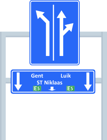 Signaux bleus de sélection de bandes indiquant au-dessus des bandes la direction à suivre