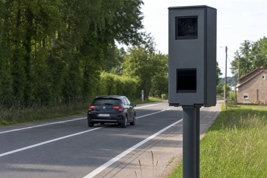 Vue aérienne d’une voiture circulant sur la bande de droite