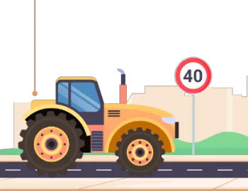 Tracteur agricole devant un panneau de limitation à 40 km/h