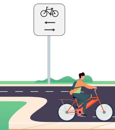 Panneau additionnel avec un vélo et une double flèche : cyclistes dans les deux directions
