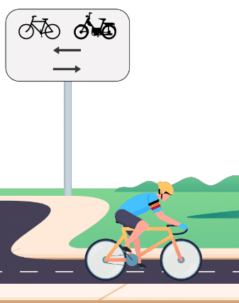 Panneau additionnel avec un vélo, un cyclomoteur et une double flèche