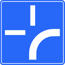 Panneau additionnel montrant la configuration d'un carrefour, la ligne épaisse représente la route prioritaire