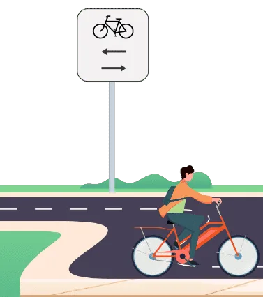 Panneau additionnel avec un vélo et une double flèche : cyclistes dans les deux directions