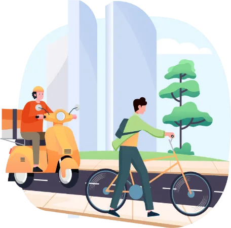 Personne qui pousse son vélo à la main, assimilée à un piéton
