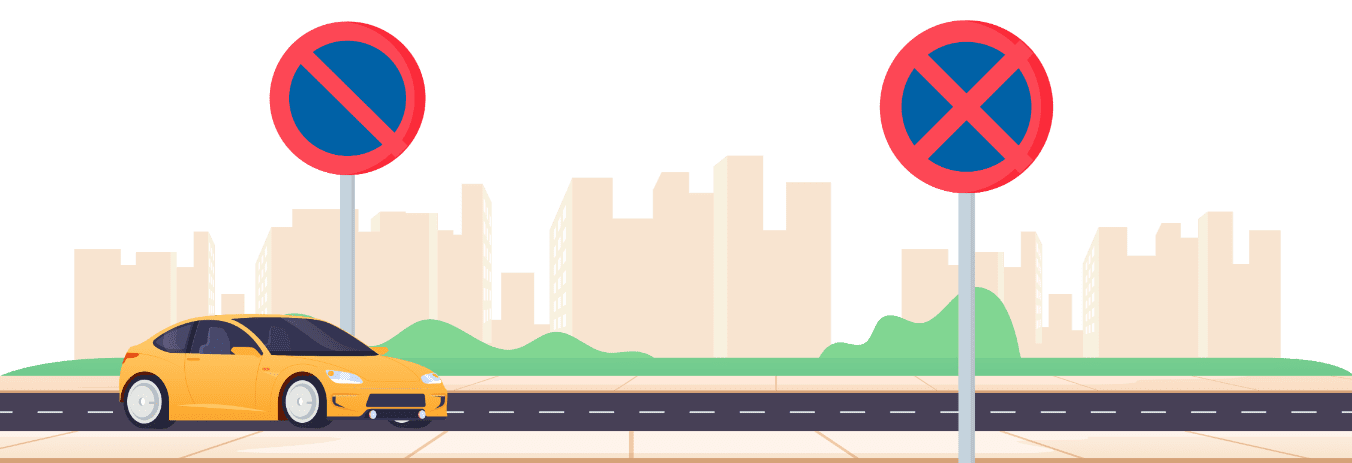 À gauche le signal stationnement interdit, à droite le signal arrêt et stationnement interdits