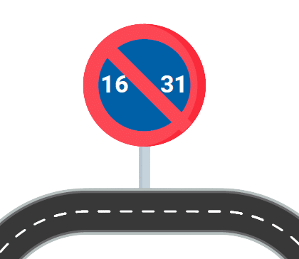 Signal de stationnement interdit du 16 à la fin du mois