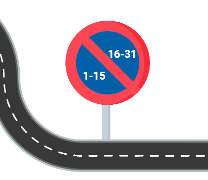 Signaux de stationnement semi-mensuel placés au-dessus du signal d'agglomération