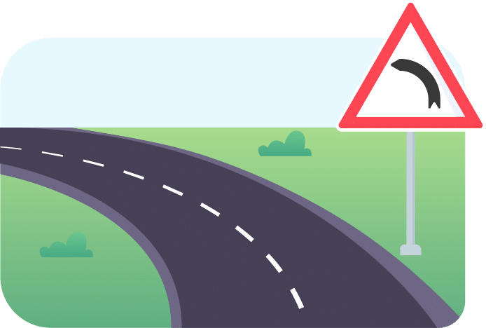 Signal de danger annonçant un virage dangereux à gauche