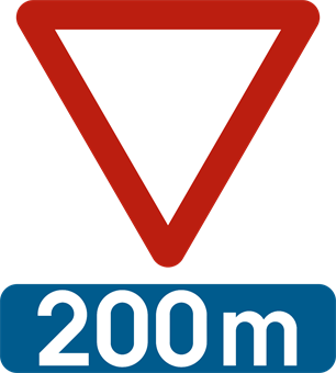 Signal céder le passage à la distance indiquée avec panneau additionnel