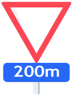 Signal céder le passage à la distance indiquée avec panneau additionnel
