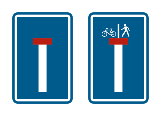 Voie sans issue (F45) et sa variante F45b : la voie continue pour les piétons et les cyclistes