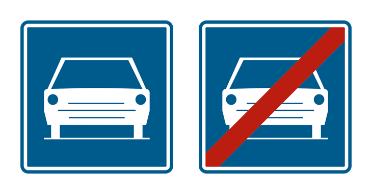 Signaux de début et de fin d'une route pour automobiles