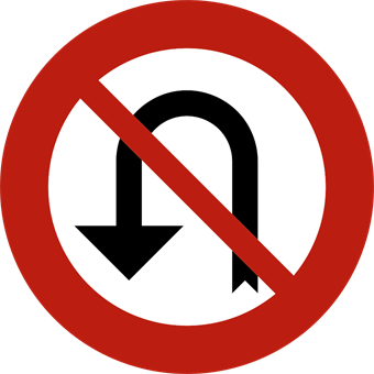 Signal d'interdiction de faire demi-tour jusqu'au prochain carrefour inclus