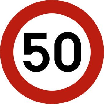 Signal d'interdiction de circuler à une vitesse supérieure à 50 km/h
