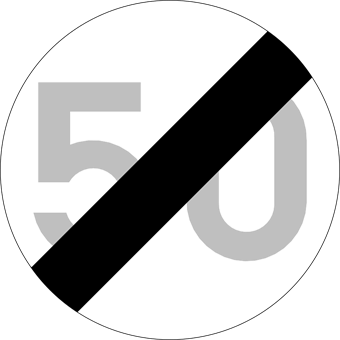Signal de fin de la limitation de vitesse à 50 km/h